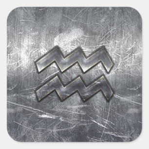 Aquarius Zodiac Symbool Distress Silver Steel Vierkante Sticker