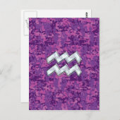 Aquarius Zodiac Symbool on fuchsia digital camo Briefkaart (Voorkant / Achterkant)