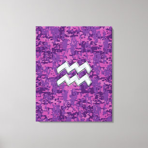 Aquarius Zodiac Symbool on fuchsia digital camo Canvas Afdruk