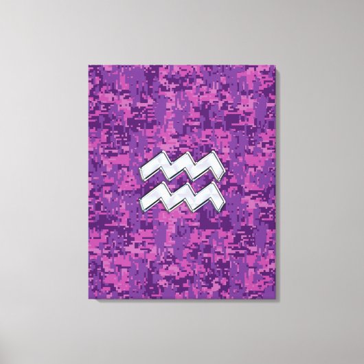 Aquarius Zodiac Symbool on fuchsia digital camo Canvas Afdruk (Voorkant)