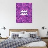 Aquarius Zodiac Symbool on fuchsia digital camo Canvas Afdruk (Insitu (Slaapkamer))