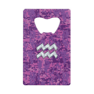 Aquarius Zodiac Symbool on fuchsia digital camo Creditkaart Flessenopener