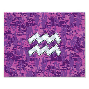 Aquarius Zodiac Symbool on fuchsia digital camo Foto Afdruk