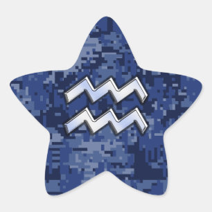 Aquarius Zodiac Symbool op blauw digitaal camodeco Ster Sticker