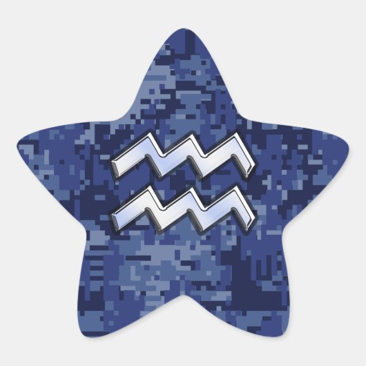 Aquarius Zodiac Symbool op blauw digitaal camodeco Ster Sticker (Voorkant)