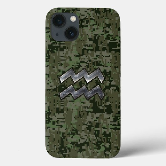 Aquarius Zodiac Symbool op Green Digital Camouflag Case-Mate iPhone Case (Achterkant)