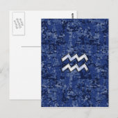 Aquarius Zodiac Symbool op marinesblauwe digitale  Briefkaart (Voorkant / Achterkant)