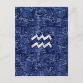 Aquarius Zodiac Symbool op marinesblauwe digitale  Briefkaart (Voorkant)