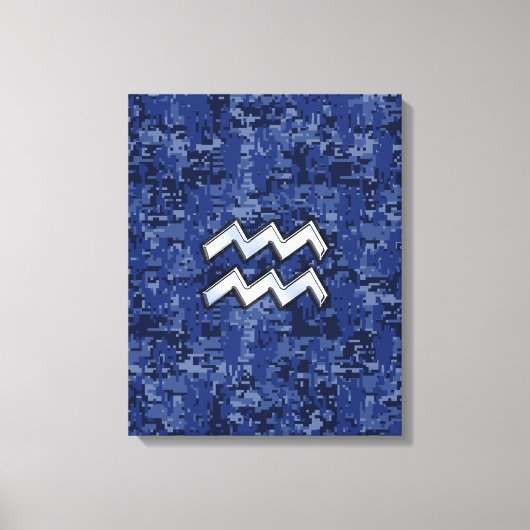 Aquarius Zodiac Symbool op marinesblauwe digitale Canvas Afdruk (Voorkant)