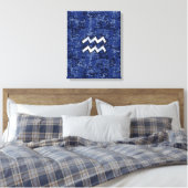 Aquarius Zodiac Symbool op marinesblauwe digitale Canvas Afdruk (Insitu (Slaapkamer))