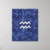 Aquarius Zodiac Symbool op marinesblauwe digitale Canvas Afdruk (Voorkant)