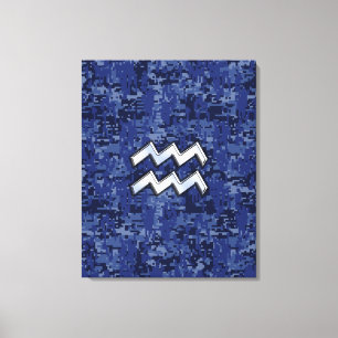 Aquarius Zodiac Symbool op marinesblauwe digitale  Canvas Afdruk
