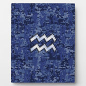 Aquarius Zodiac Symbool op marinesblauwe digitale Fotoplaat (Voorkant)