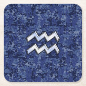 Aquarius Zodiac Symbool op marinesblauwe digitale  Kartonnen Onderzetters (Voorkant)