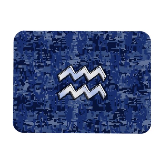 Aquarius Zodiac Symbool op marinesblauwe digitale Magneet (Horizontaal)