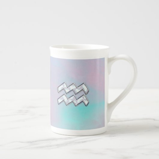 Aquarius Zodiac Symbool op moeder van het pareldec Porselein Kop (Rechts)