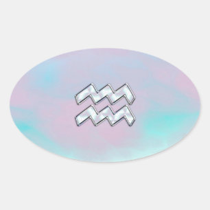 Aquarius Zodiac Symbool op moeder van Parelaas Ovale Sticker