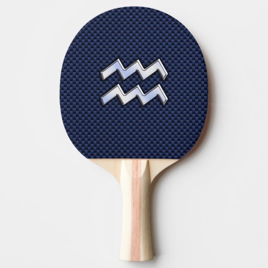 Aquarius Zodiac Symbool op Navy Blue Carbon Fiber Tafeltennisbatje (Voorkant)