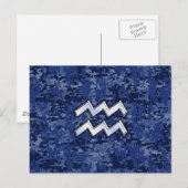 Aquarius Zodiac Symbool op Navy Digital Camouflage Briefkaart (Voorkant / Achterkant)