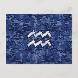 Aquarius Zodiac Symbool op Navy Digital Camouflage Briefkaart