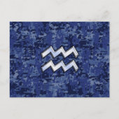Aquarius Zodiac Symbool op Navy Digital Camouflage Briefkaart (Voorkant)