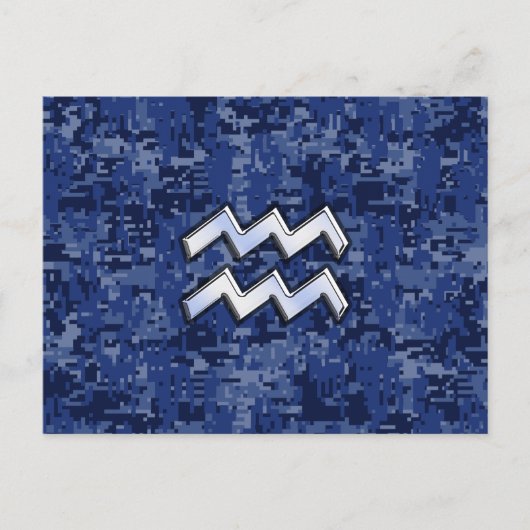 Aquarius Zodiac Symbool op Navy Digital Camouflage Briefkaart (Voorkant)
