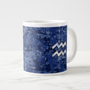 Aquarius Zodiac Symbool op Navy Digital Camouflage Grote Koffiekop