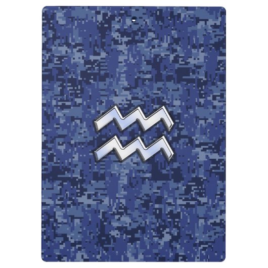 Aquarius Zodiac Symbool op Navy Digital Camouflage Klembord (Achterkant)