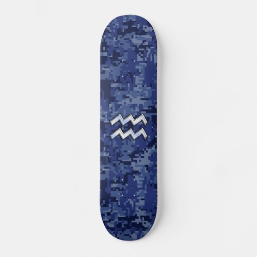 Aquarius Zodiac Symbool op Navy Digital Camouflage Persoonlijk Skateboard (Voorkant)