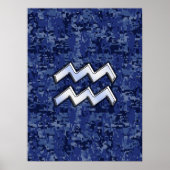Aquarius Zodiac Symbool op Navy Digital Camouflage Poster (Voorkant)