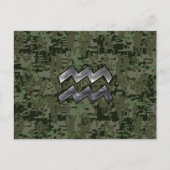 Aquarius Zodiac Symbool op olijfgroene digitale ca Briefkaart (Voorkant)