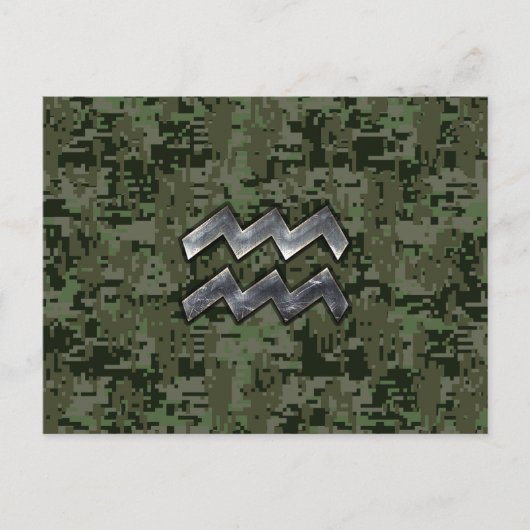 Aquarius Zodiac Symbool op olijfgroene digitale ca Briefkaart (Voorkant)