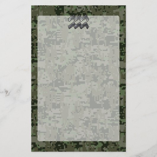 Aquarius Zodiac Symbool op olijfgroene digitale ca Briefpapier (Voorkant)