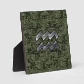 Aquarius Zodiac Symbool op olijfgroene digitale ca Fotoplaat (Voorkant)