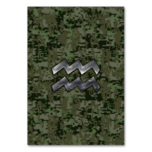 Aquarius Zodiac Symbool op olijfgroene digitale ca Kaart