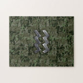 Aquarius Zodiac Symbool op olijfgroene digitale ca Legpuzzel (Horizontaal)