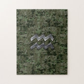 Aquarius Zodiac Symbool op olijfgroene digitale ca Legpuzzel (Verticaal)