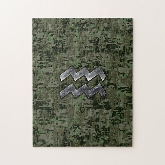 Aquarius Zodiac Symbool op olijfgroene digitale ca Legpuzzel (Verticaal)