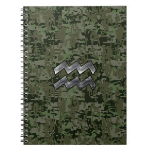 Aquarius Zodiac Symbool op olijfgroene digitale ca Notitieboek