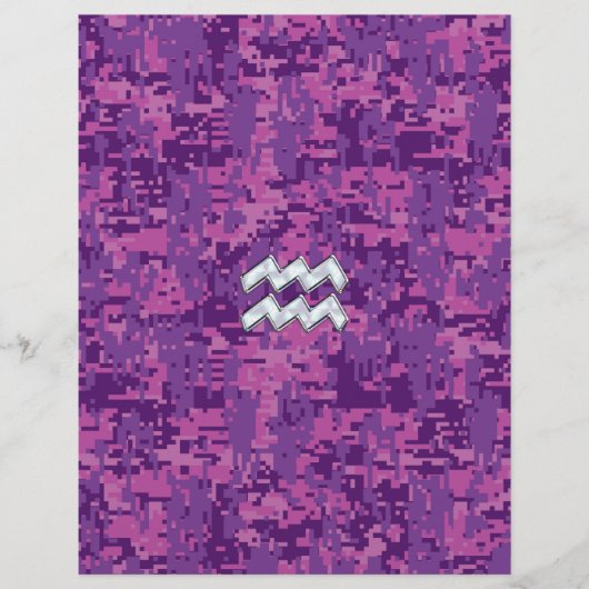 Aquarius Zodiac-symbool op roze digitale camouflag (Voorkant)