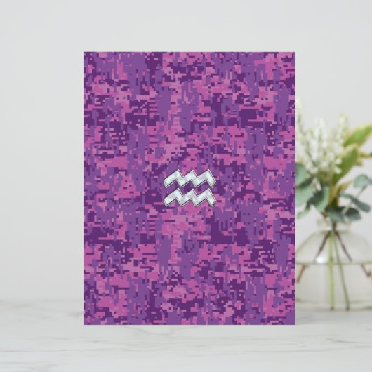 Aquarius Zodiac-symbool op roze digitale camouflag (Staand voorkant)