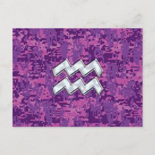Aquarius Zodiac-symbool op roze digitale camouflag Briefkaart