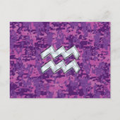 Aquarius Zodiac-symbool op roze digitale camouflag Briefkaart (Voorkant)
