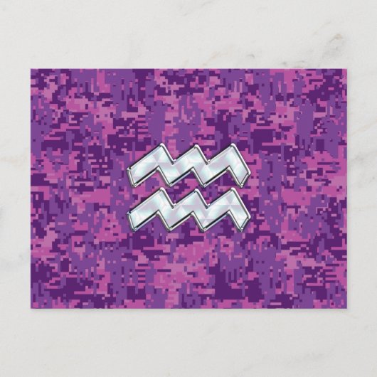 Aquarius Zodiac-symbool op roze digitale camouflag Briefkaart (Voorkant)