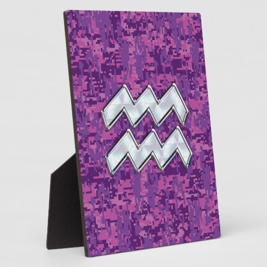 Aquarius Zodiac-symbool op roze digitale camouflag Fotoplaat (Zijkant)