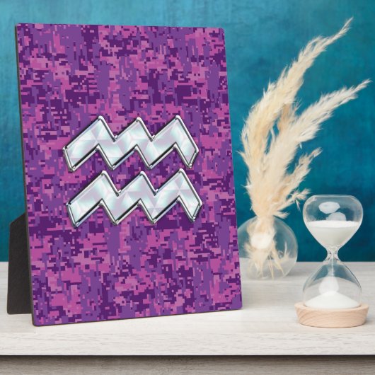 Aquarius Zodiac-symbool op roze digitale camouflag Fotoplaat (Zijkant)