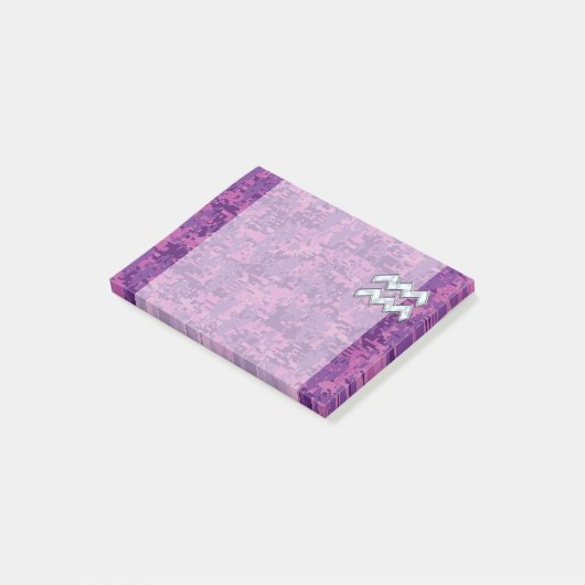 Aquarius Zodiac-symbool op roze digitale camouflag Post-it® Notes (Schuin)