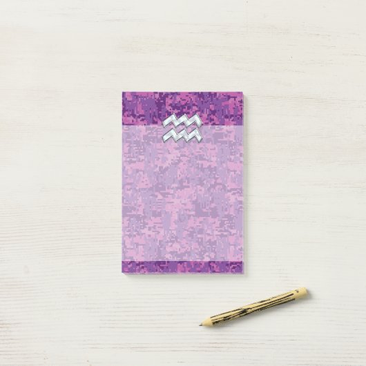 Aquarius Zodiac-symbool op roze digitale camouflag Post-it® Notes (Op bureau)
