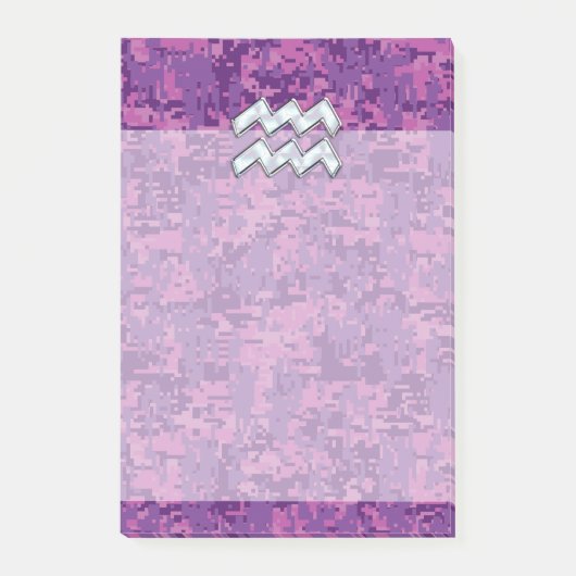 Aquarius Zodiac-symbool op roze digitale camouflag Post-it® Notes (Voorkant)