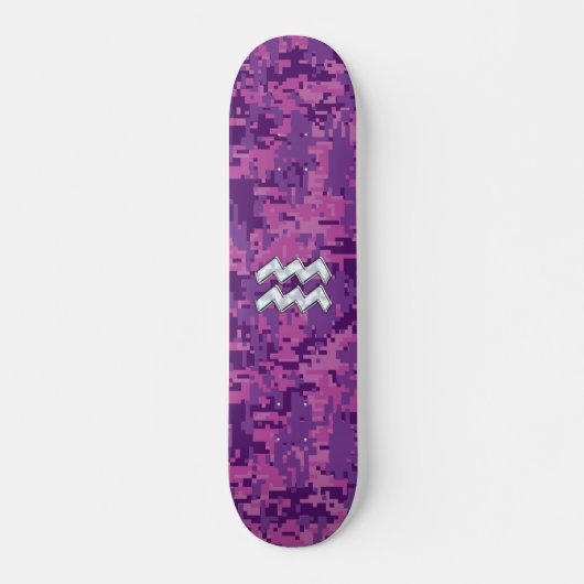 Aquarius Zodiac-symbool op roze digitale camouflag Skateboard (Voorkant)